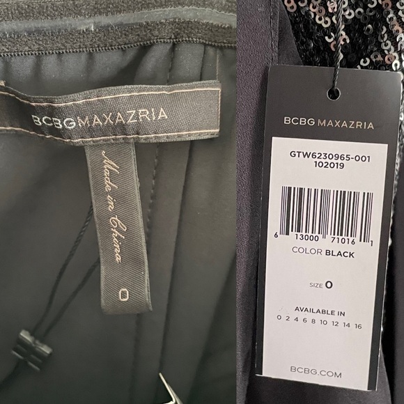 BCBGMaxAzria One-Shoulder Ruffle Glitter Panel Evening Gown Maxi Dress Black 0 - Picture 12 of 13